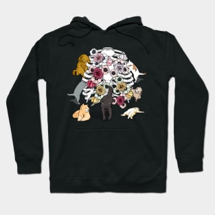 Gothic Cats Playing in Ribcage With Roses Hoodie